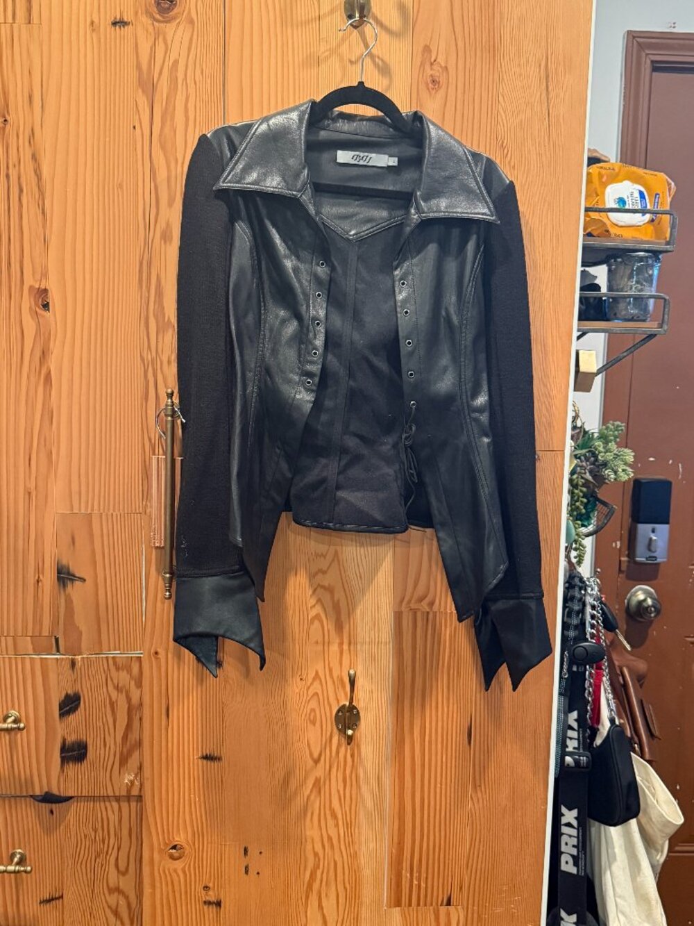 Ajai Leather Shirt with Black Sleeves